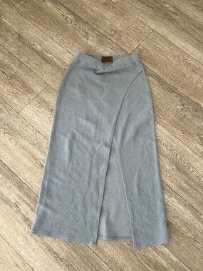 Light Blue Knit Wrap Midi Skirt